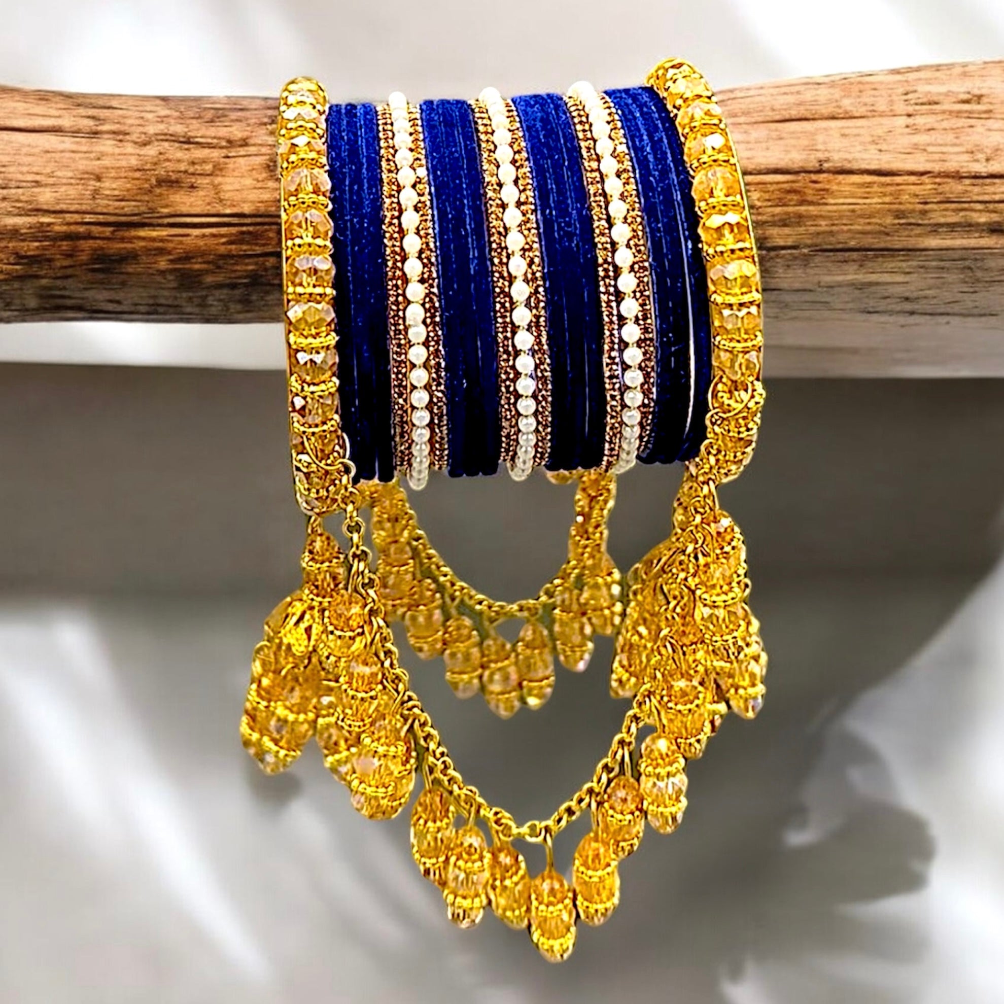 TikTok Viral Set - Bridal Velvet Bangle Set with Gold Kundan Pearl Design