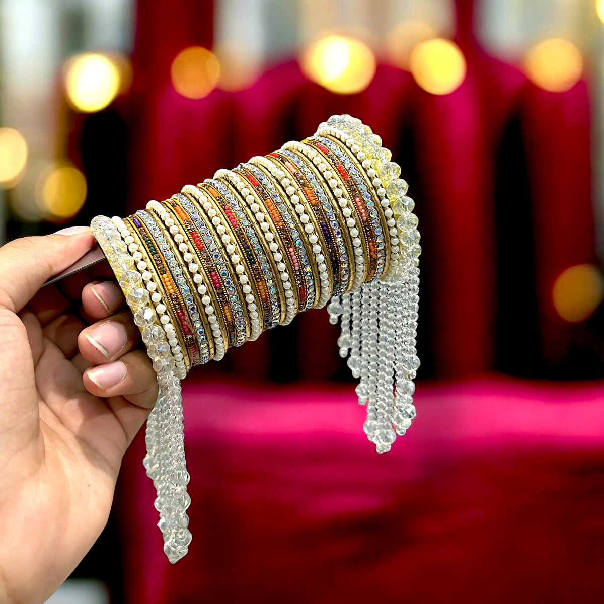 Designer Pearl & Crystal Bangles Set 101