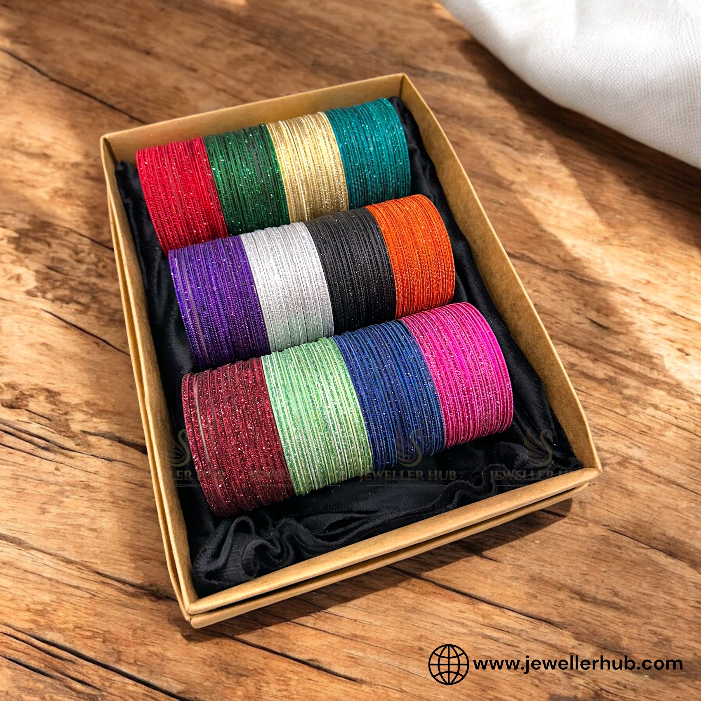 (Long Life Shine Bangles Pack of 12 Dozen) Multi-Color Metal Bangles Deal Box for Girls | Longlife Shine Bangles Set for Girls | Multicolor Glitter Bangles Deal Box | Party & Daily Wear Jewellery for Girls | Fancy Bangles Set Box (Customizable Color Sets)