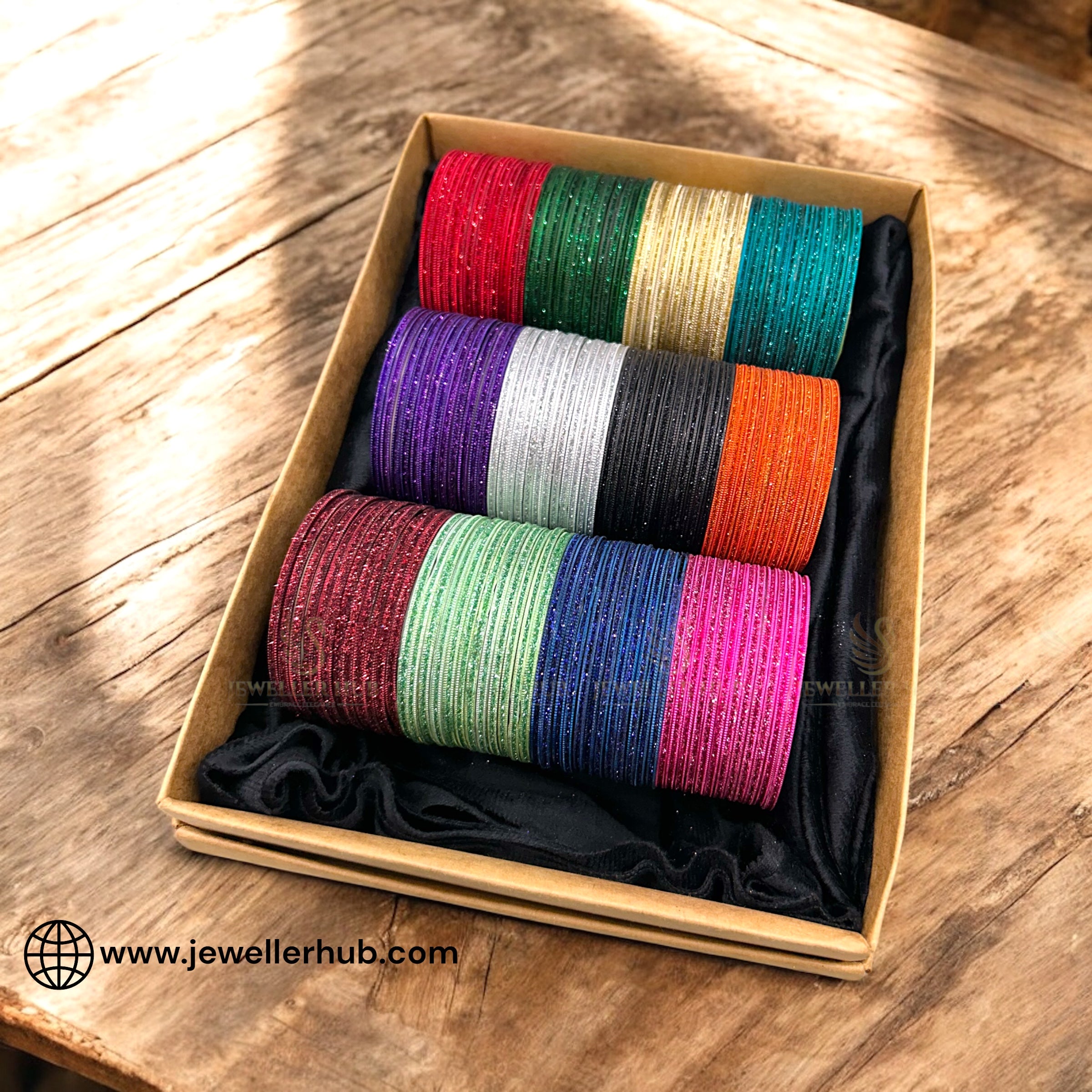 (Long Life Shine Bangles Pack of 12 Dozen) Multi-Color Metal Bangles Deal Box for Girls | Longlife Shine Bangles Set for Girls | Multicolor Glitter Bangles Deal Box | Party & Daily Wear Jewellery for Girls | Fancy Bangles Set Box (Customizable Color Sets)