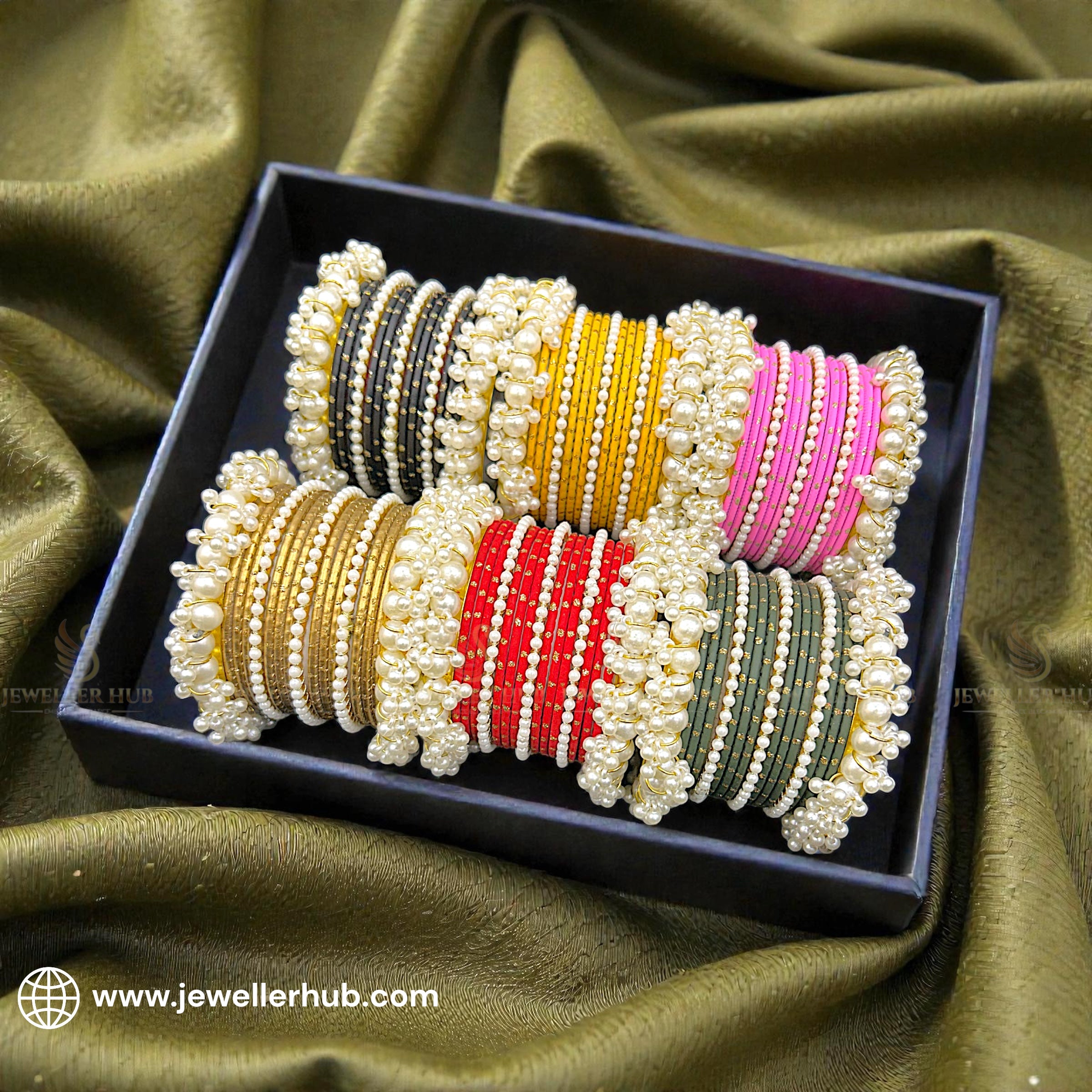 (Pack of 6 sets) Customizable Colours Pearl Bangles Deal Box for Girls – Bridal & Party Wear Bangles Set Box – Fancy Bangles for Girls – Jewellery Box for Girls | Trendy Multicolor Bangles Gift Set | bangles for girls | Trendy metal bangles set