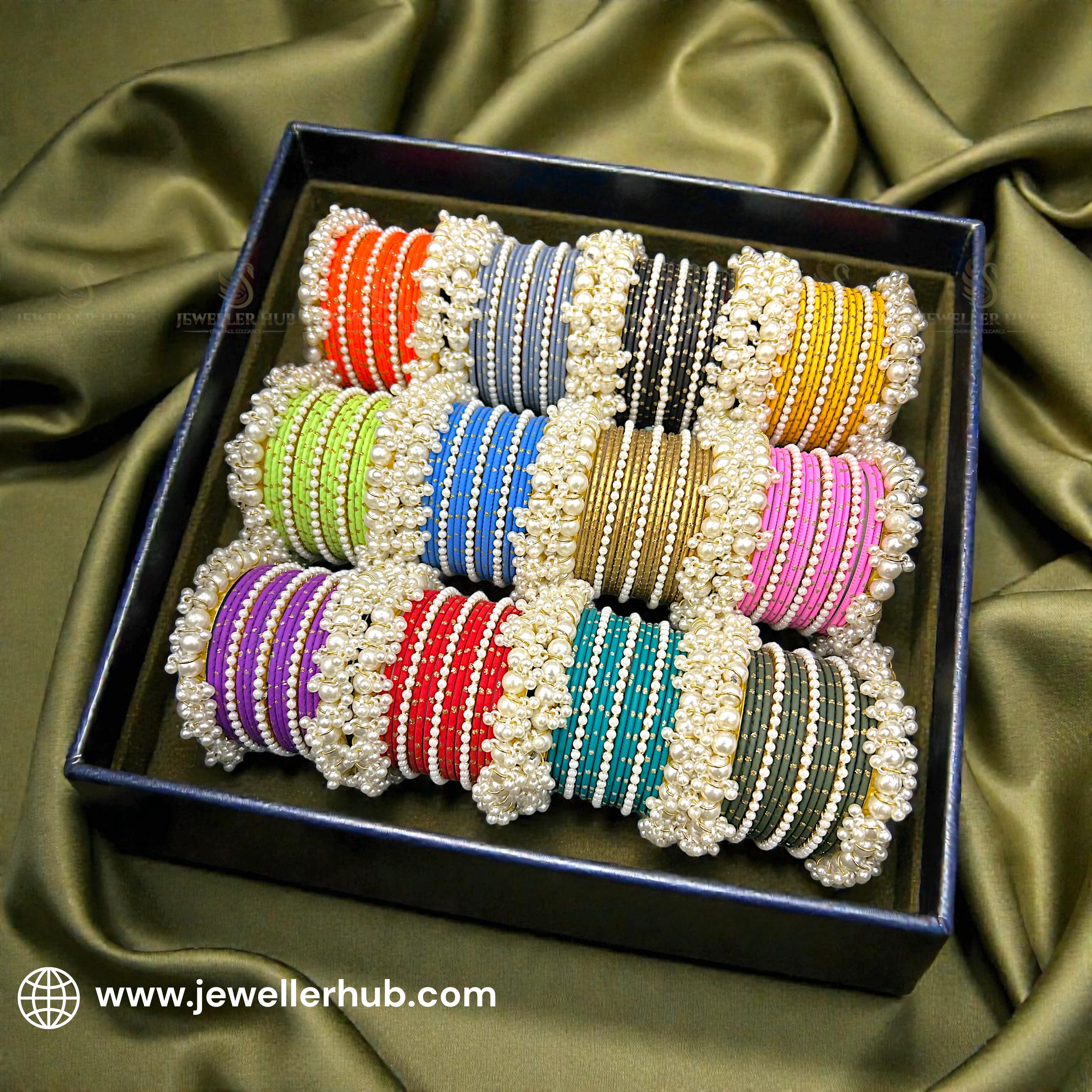 Customizable Colours Pearl Bangles Deal Box for Girls – Bridal & Party Wear Bangles Set Box – Fancy Bangles for Girls – Jewellery Box for Girls ( Pack of 12 Sets)| Trendy Multicolor Bangles Gift Set | bangles for girls | Trendy metal bangles