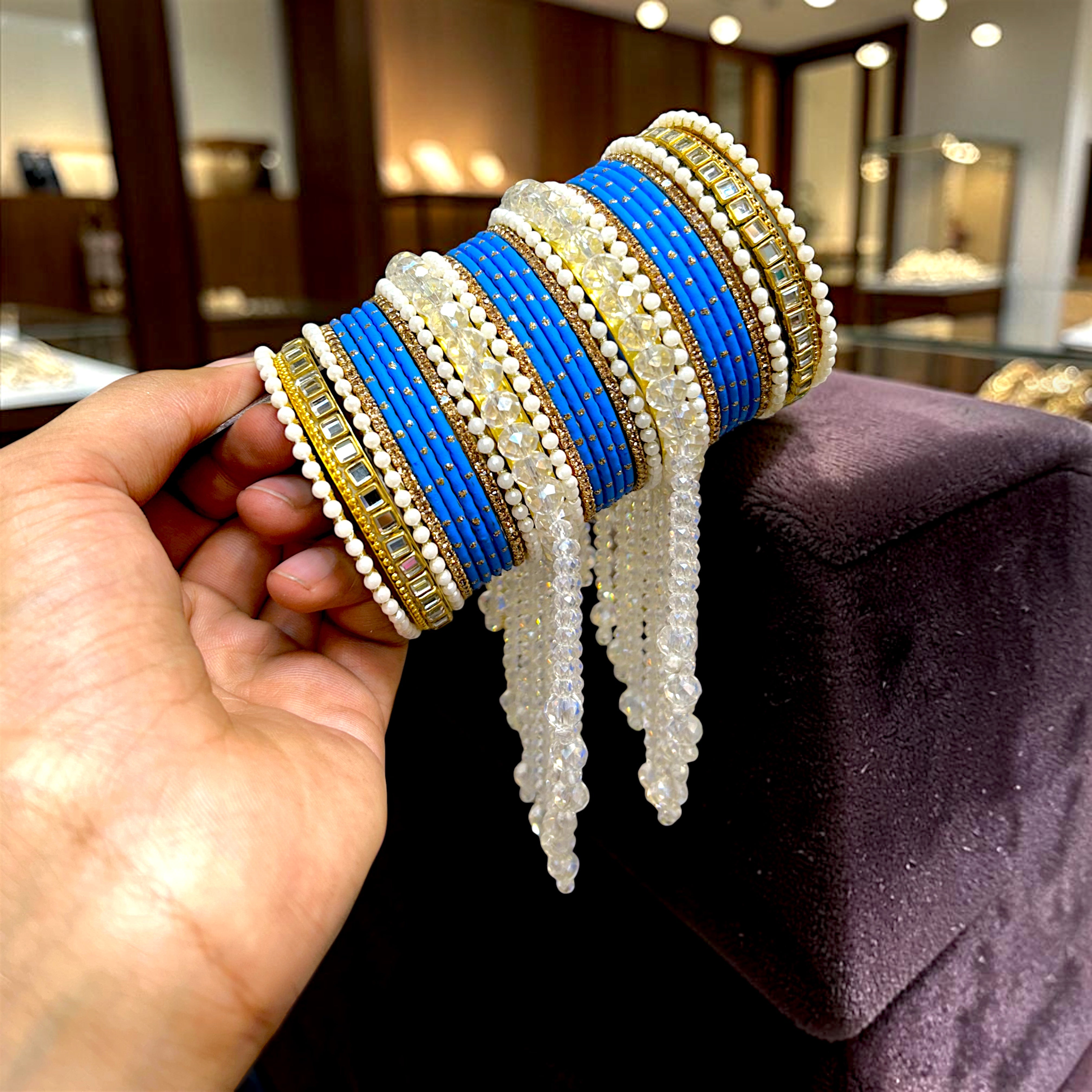 20+ Colours Available | Designer Pearl & Crystal Bangles Set | Traditional Indian Bangles | Bridal, Wedding, Bridesmaid & Party Wear Jewellery