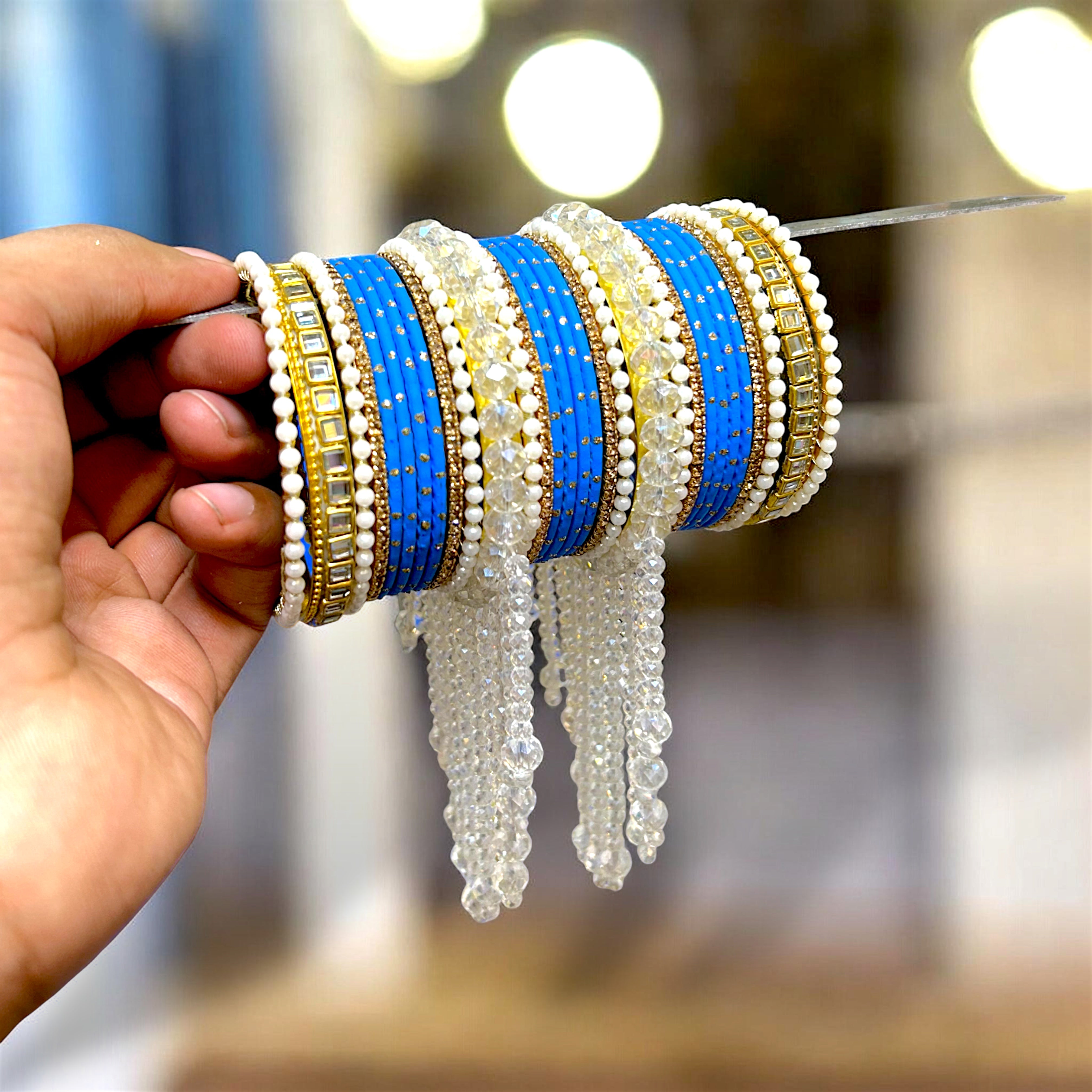 20+ Colours Available | Designer Pearl & Crystal Bangles Set | Traditional Indian Bangles | Bridal, Wedding, Bridesmaid & Party Wear Jewellery