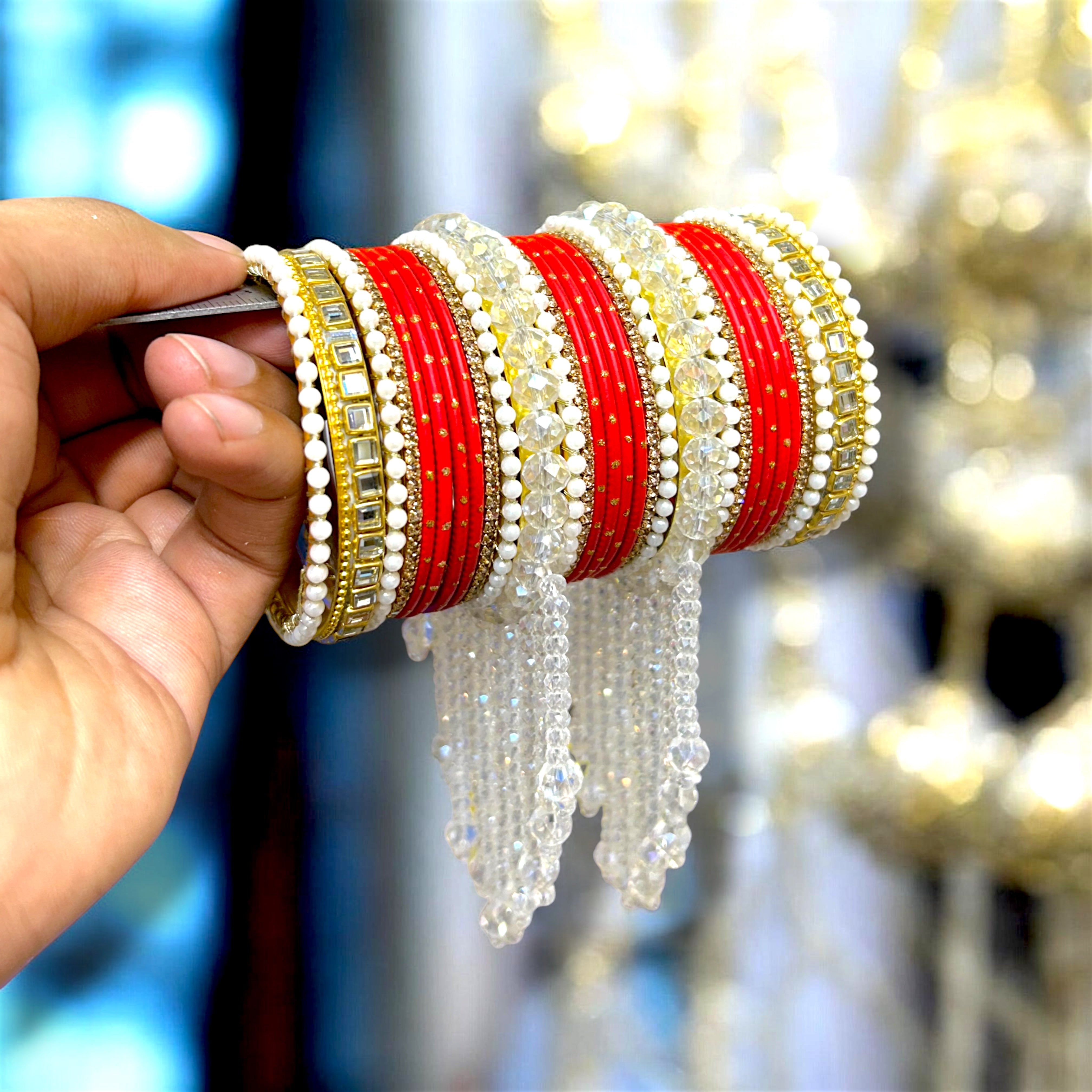 20+ Colours Available | Designer Pearl & Crystal Bangles Set | Traditional Indian Bangles | Bridal, Wedding, Bridesmaid & Party Wear Jewellery