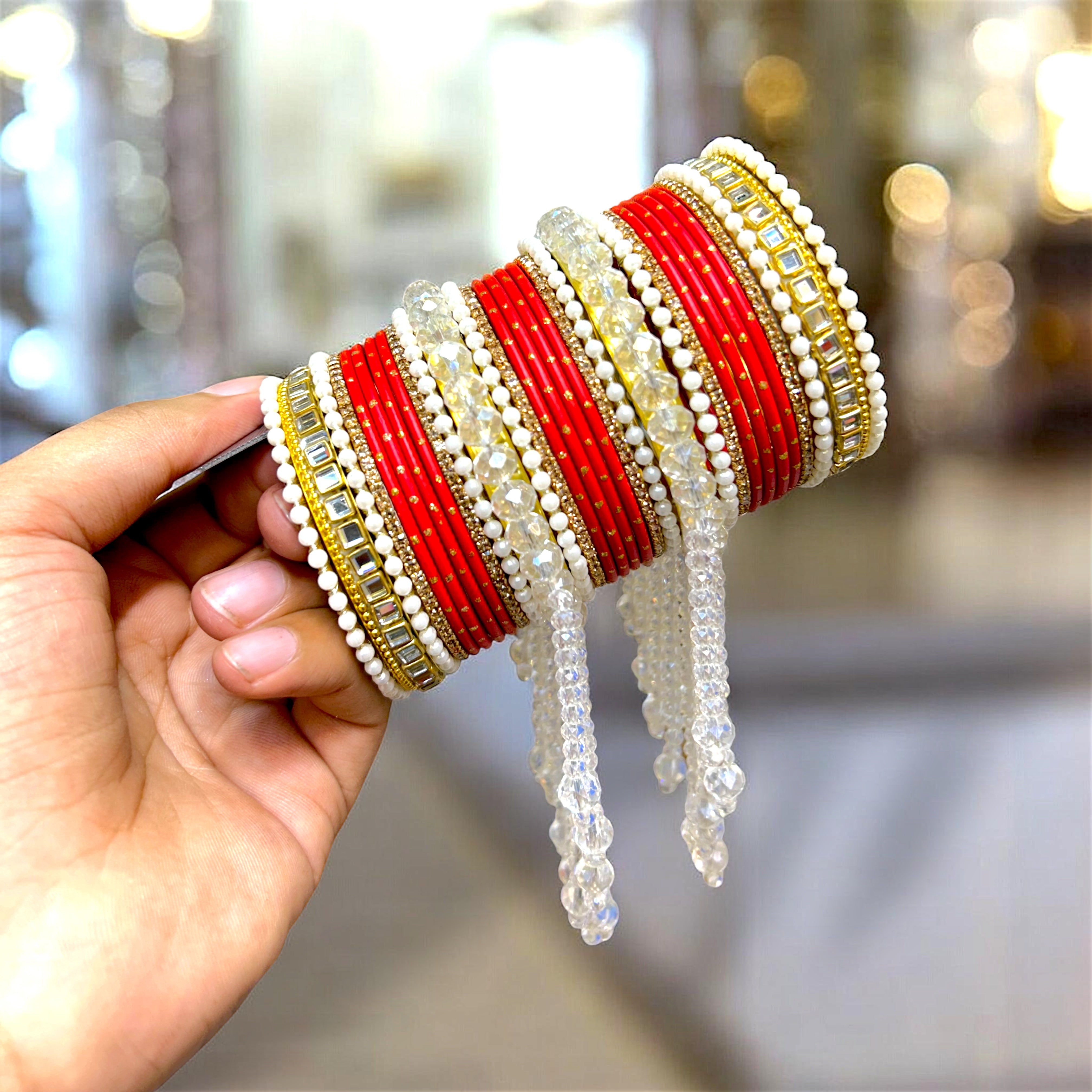 20+ Colours Available | Designer Pearl & Crystal Bangles Set | Traditional Indian Bangles | Bridal, Wedding, Bridesmaid & Party Wear Jewellery
