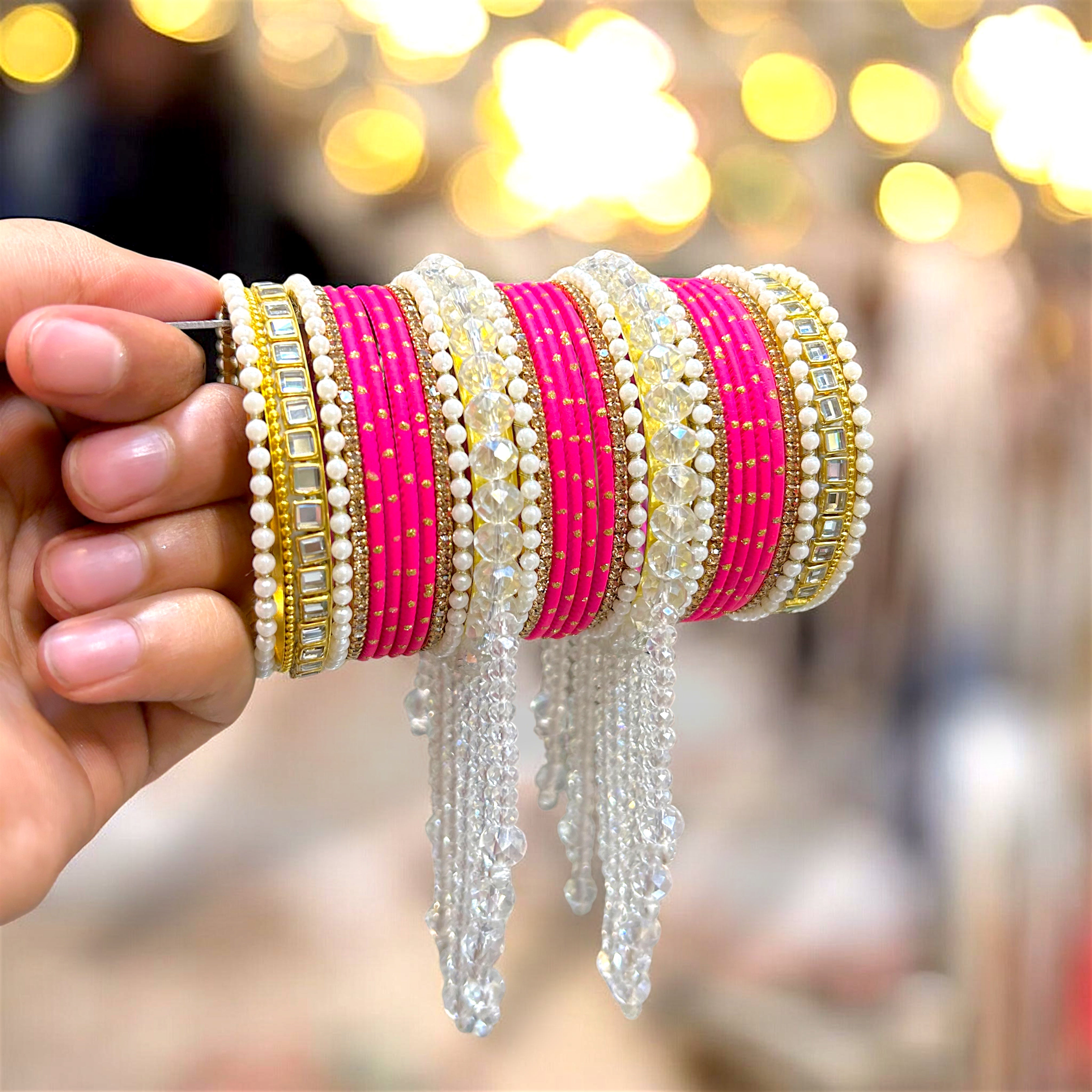 20+ Colours Available | Designer Pearl & Crystal Bangles Set | Traditional Indian Bangles | Bridal, Wedding, Bridesmaid & Party Wear Jewellery