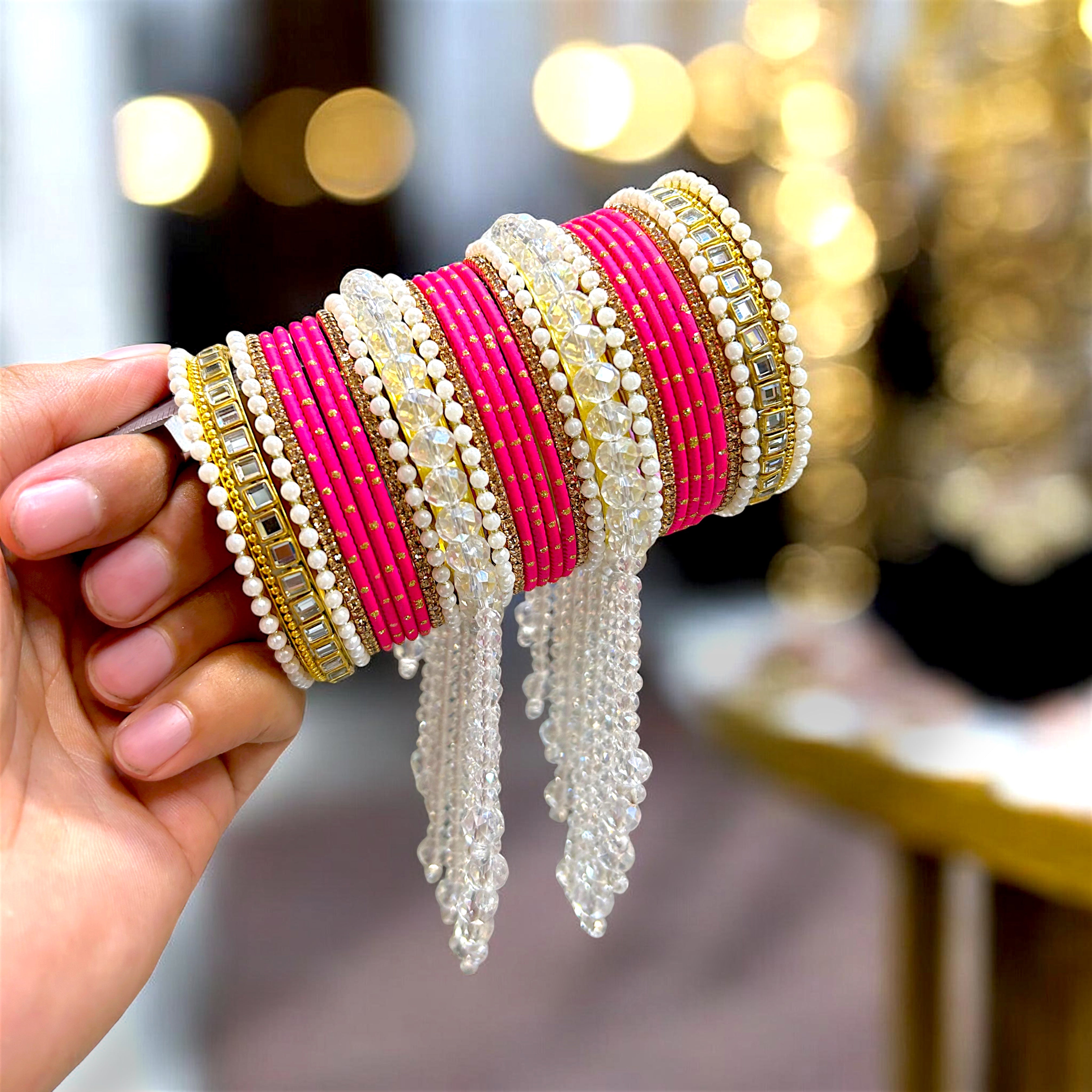 20+ Colours Available | Designer Pearl & Crystal Bangles Set | Traditional Indian Bangles | Bridal, Wedding, Bridesmaid & Party Wear Jewellery