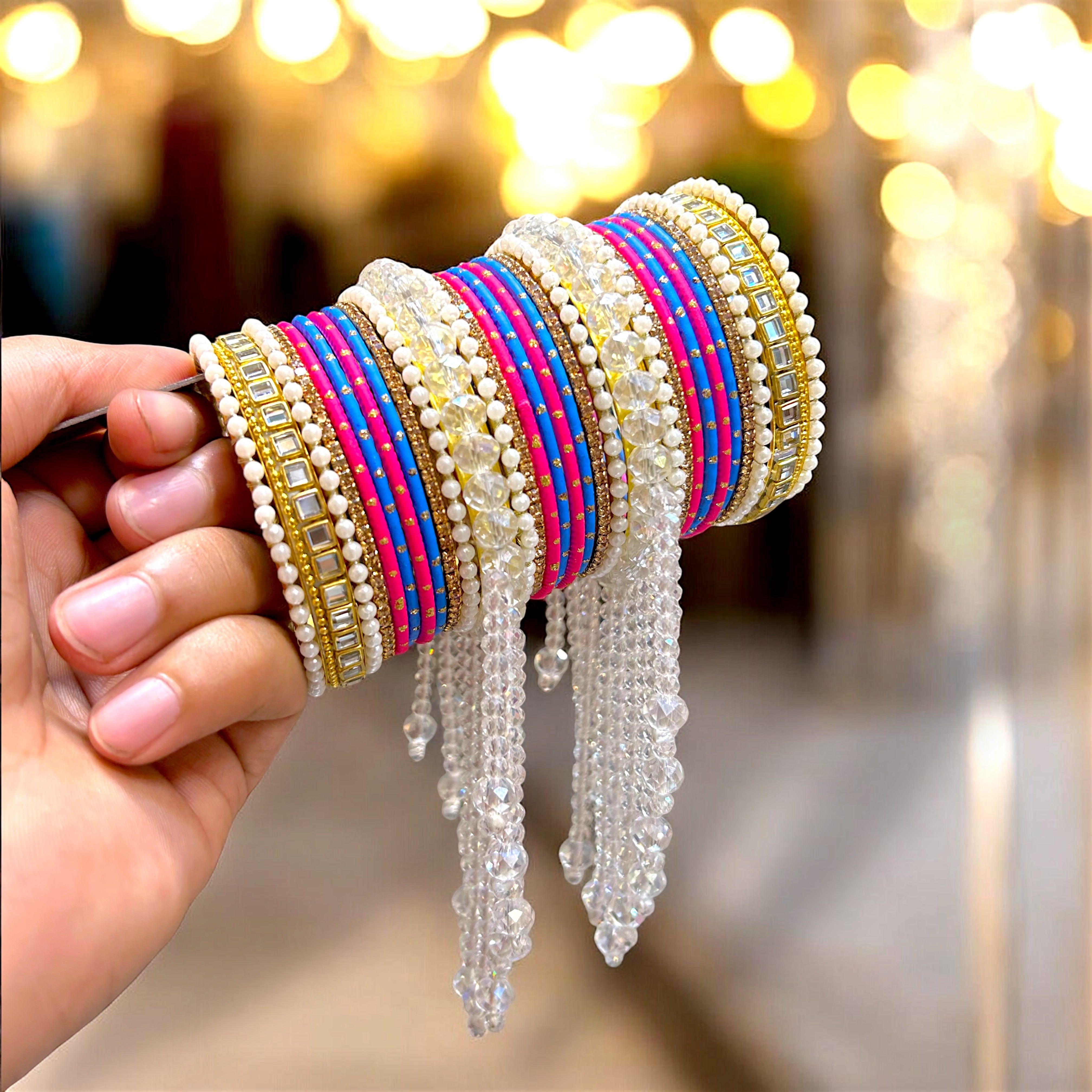 20+ Colours Available | Designer Pearl & Crystal Bangles Set | Traditional Indian Bangles | Bridal, Wedding, Bridesmaid & Party Wear Jewellery