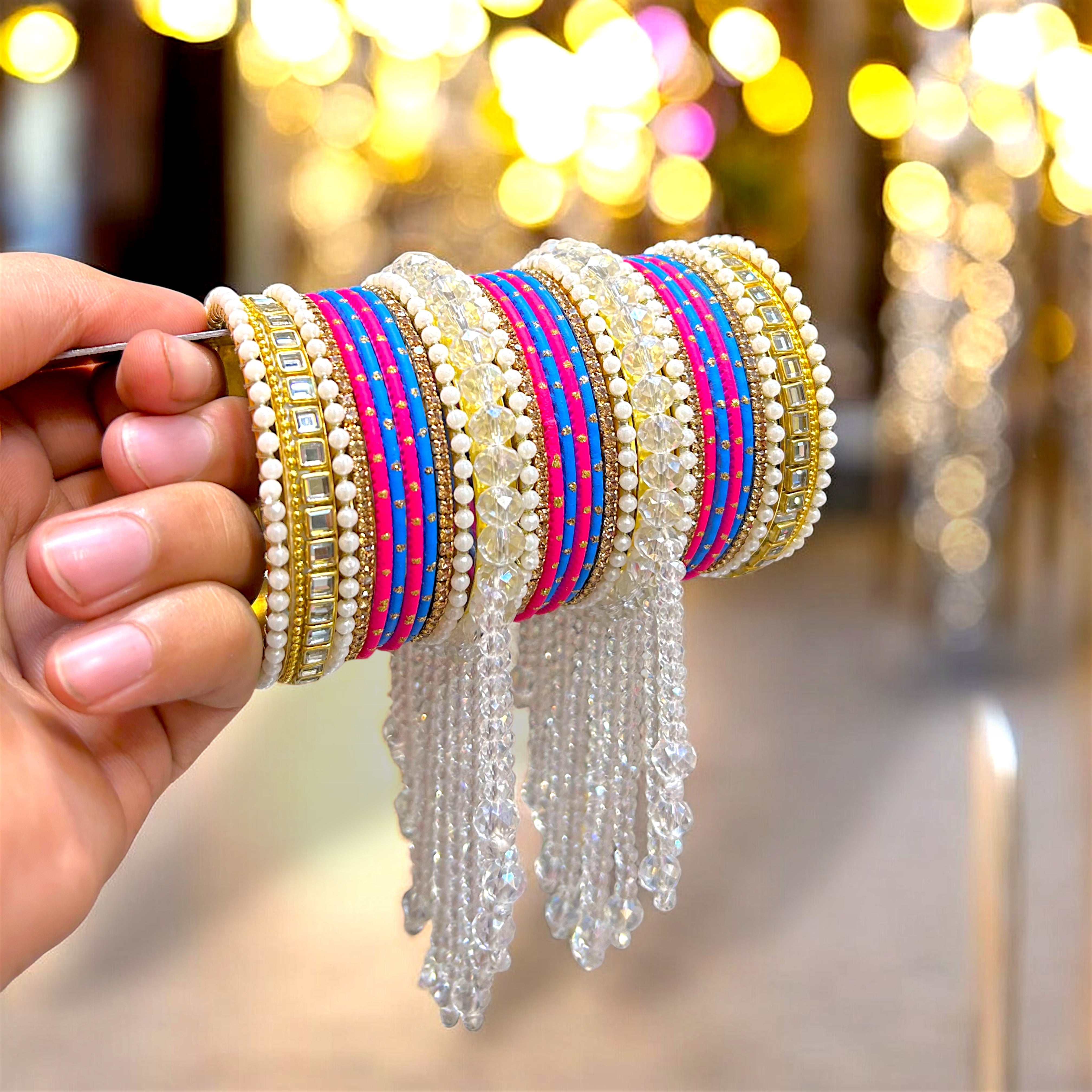 20+ Colours Available | Designer Pearl & Crystal Bangles Set | Traditional Indian Bangles | Bridal, Wedding, Bridesmaid & Party Wear Jewellery