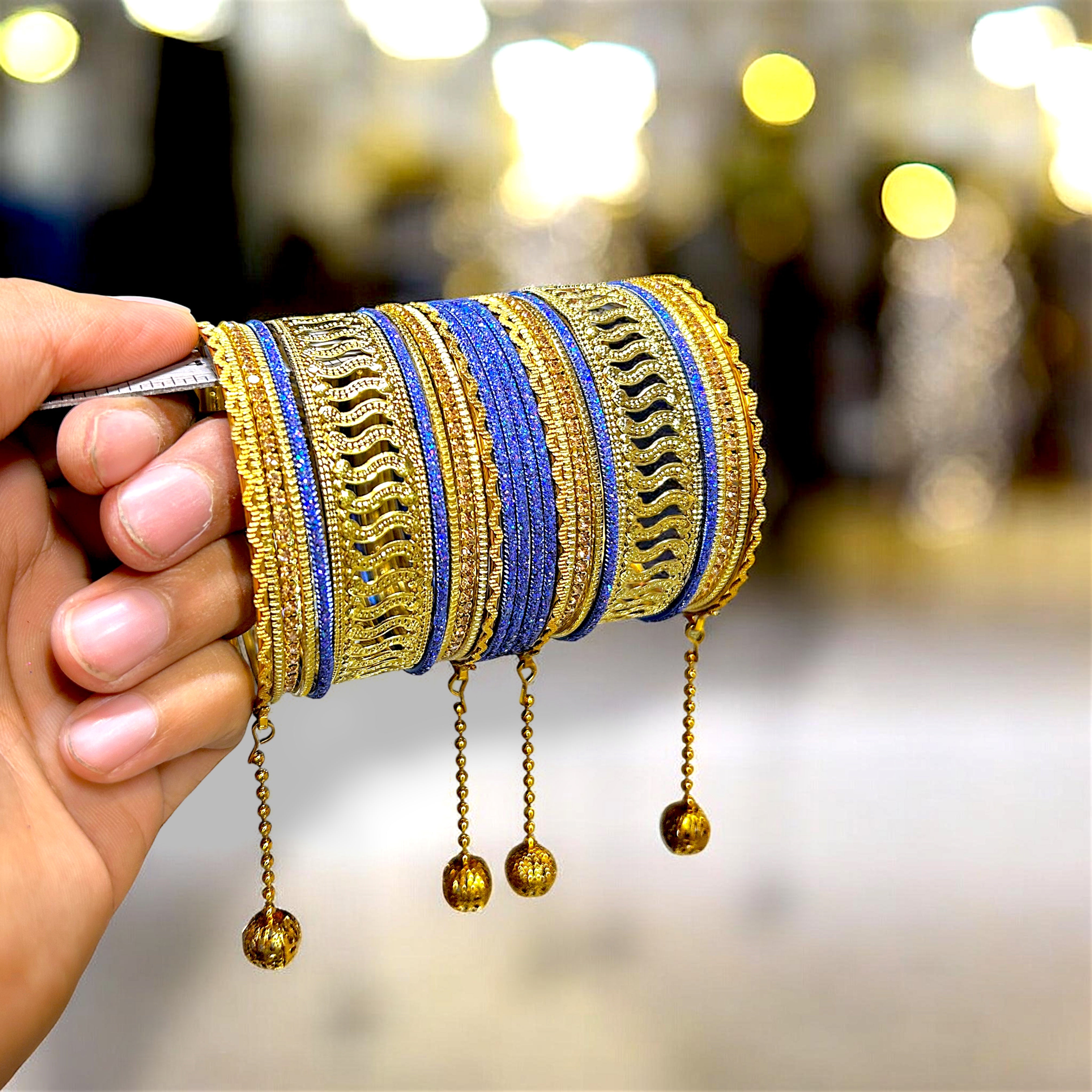 20 Colours Available | Bridesmaid, Wedding Events & Party Wear | Premium Golden Base Designer Bangles Set for Women with Hanging Charms