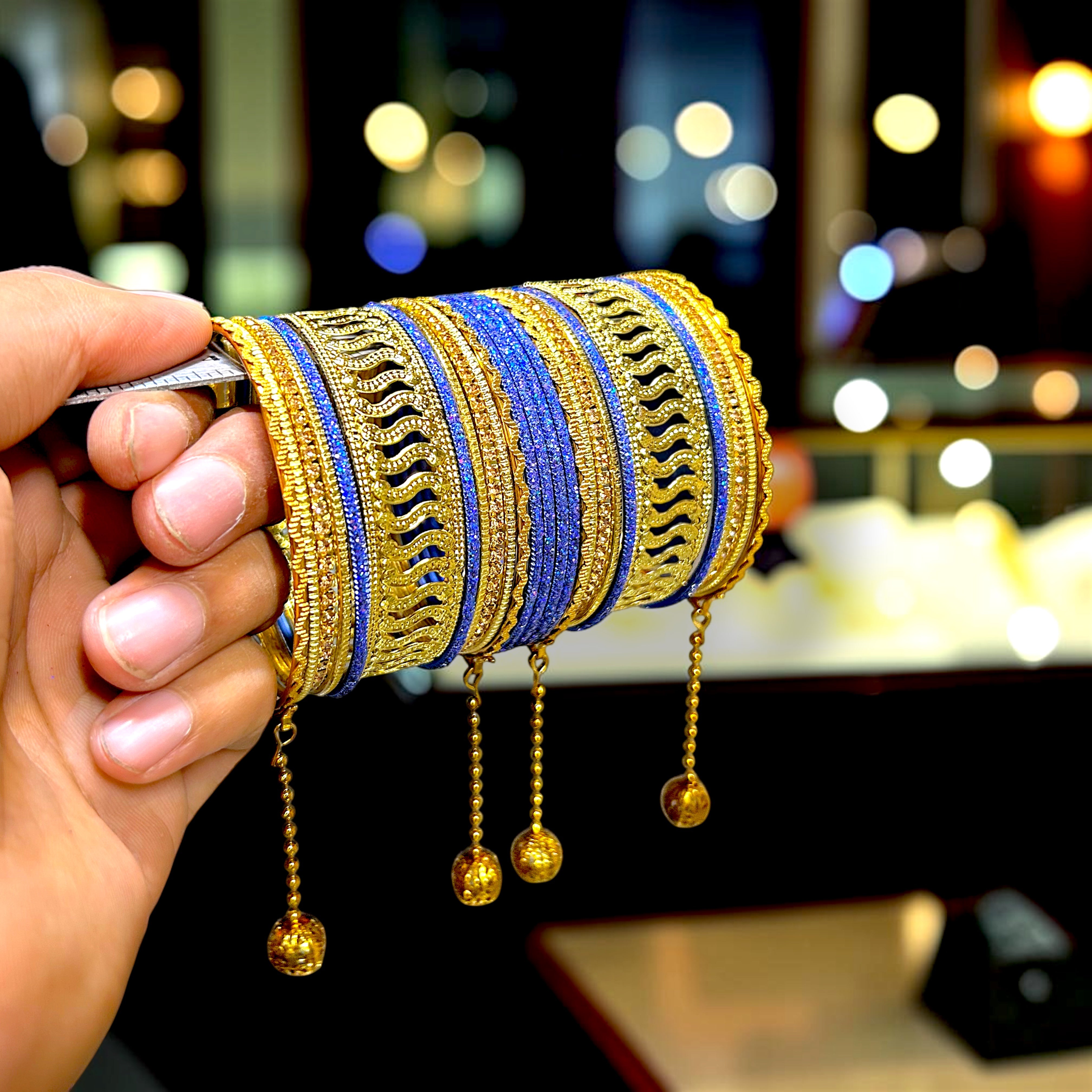 20 Colours Available | Bridesmaid, Wedding Events & Party Wear | Premium Golden Base Designer Bangles Set for Women with Hanging Charms