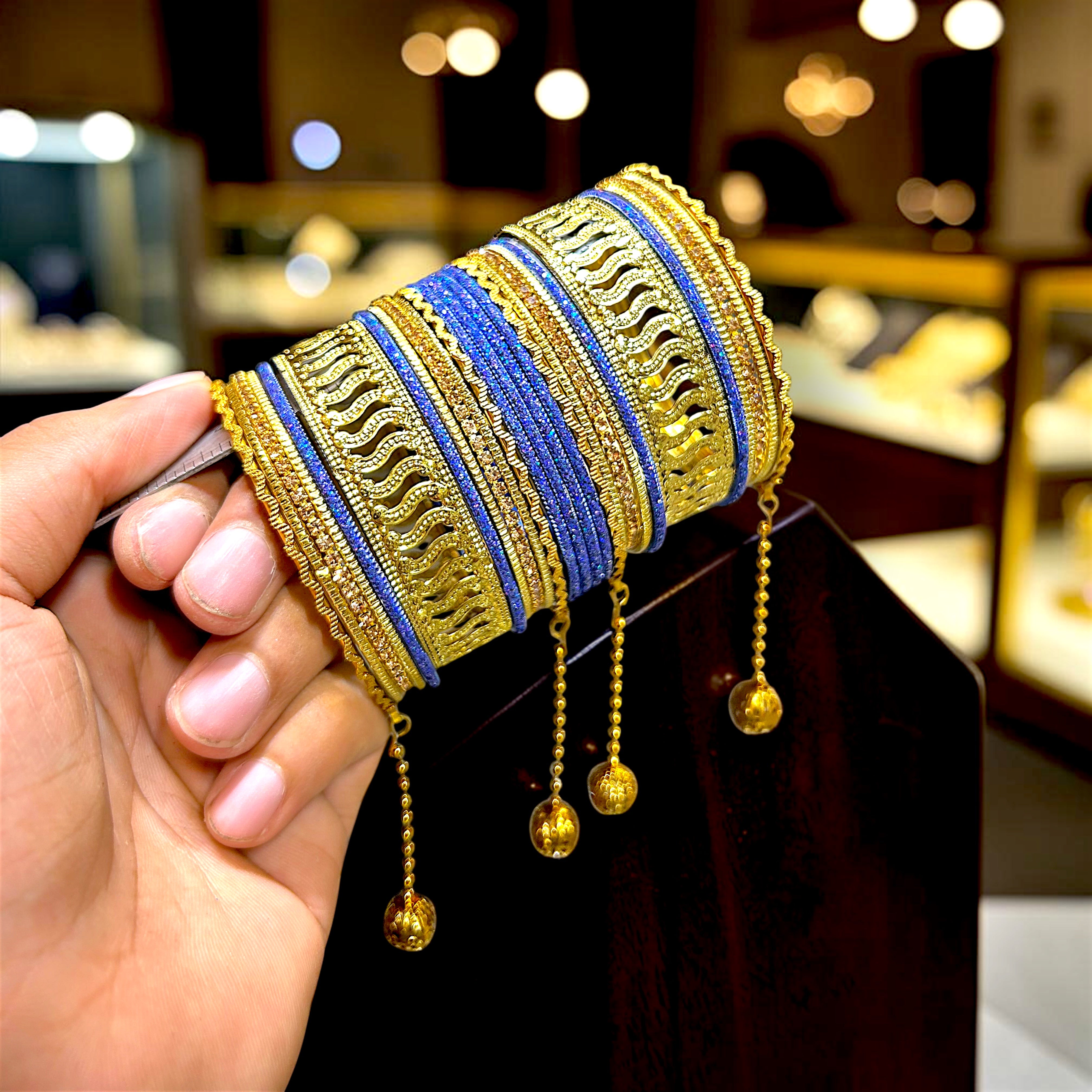 20 Colours Available | Bridesmaid, Wedding Events & Party Wear | Premium Golden Base Designer Bangles Set for Women with Hanging Charms