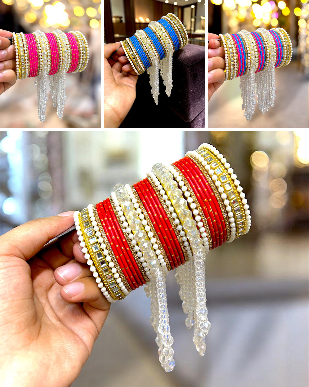 20+ Colours Available | Designer Pearl & Crystal Bangles Set | Traditional Indian Bangles | Bridal, Wedding, Bridesmaid & Party Wear Jewellery