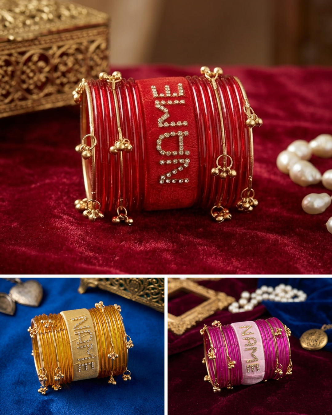 Name Bangles with Jelly & kashmiri bangles for Girls & Bride – Customized Name Bangles for Women | Custom Name Bracelet for Girls | Bridal Name Bangles Set | Name Bangles for Wedding, Mehndi, Barat | Stylish Name Bracelet Jewelry